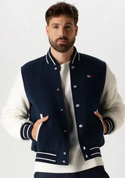 donkerblauwe tommy jeans jack tjm wool blend varsity jkt ext