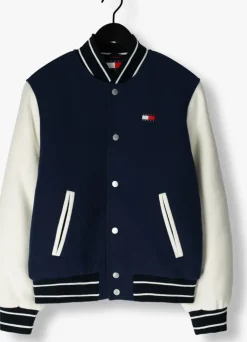 donkerblauwe tommy jeans jack tjm wool blend varsity jkt ext