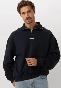 donkerblauwe woodbird sweater wblee half zip