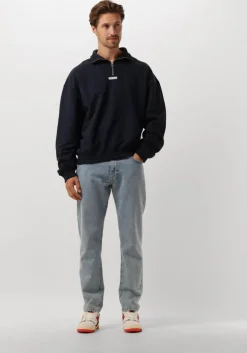 donkerblauwe woodbird sweater wblee half zip