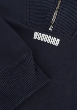 donkerblauwe woodbird sweater wblee half zip
