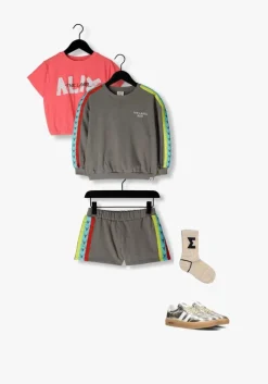 donkergrijze alix mini korte broek knitted stripe tape sweat short