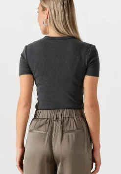 donkergrijze calvin klein t-shirt washed woven label rib fit tee