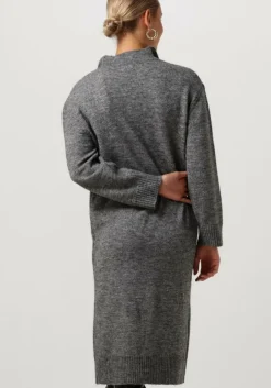 donkergrijze object midi jurk objminna l/s zip knit dress noos