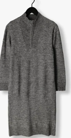 donkergrijze object midi jurk objminna l/s zip knit dress noos