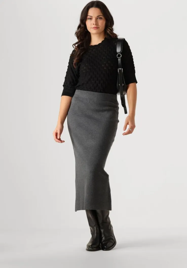 donkergrijze object midirok objreynard hw knit skirt