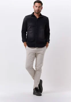 donkergrijze purewhite casual overhemd plain denim shirt with blue pearl buttons