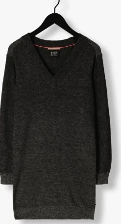 donkergrijze scotch & soda mini jurk relaxed v neck knitted dress