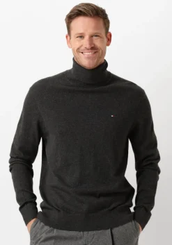 donkergrijze tommy hilfiger coltrui pima org ctn cashmere roll neck