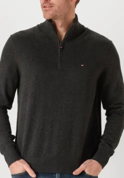donkergrijze tommy hilfiger trui pima org ctn cashmere zip mock
