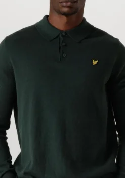 donkergroene lyle & scott trui cotton merino long sleeve knitted polo
