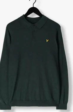 donkergroene lyle & scott trui cotton merino long sleeve knitted polo