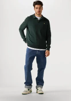 donkergroene lyle & scott trui cotton merino long sleeve knitted polo