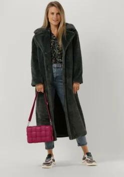 donkergroene notre-v faux fur jas fur long coat