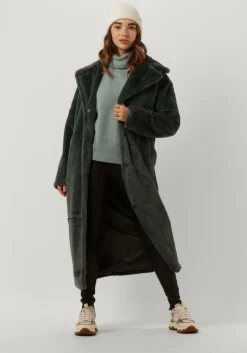 donkergroene notre-v faux fur jas fur long coat