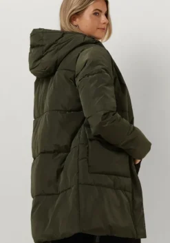 donkergroene notre-v gewatteerde jas puffer coat midi
