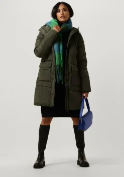 donkergroene notre-v gewatteerde jas puffer coat midi