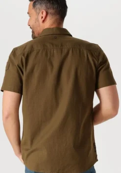 donkergroene pme legend casual overhemd short sleeve shirt slub cotton