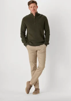 donkergroene selected homme trui slhtheo ls knit structure half zip