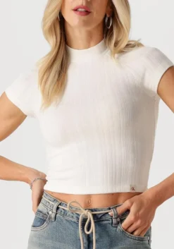 ecru calvin klein top warm texture rib mockneck top