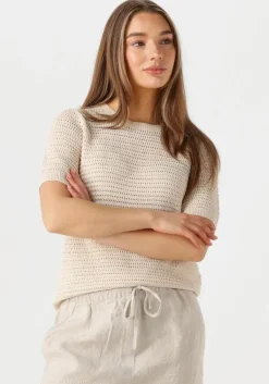 ecru selected femme t-shirt slfvinna ss structure knit o-neck