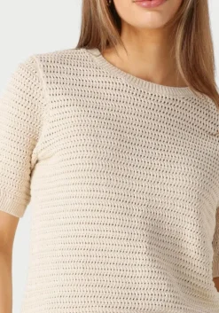 ecru selected femme t-shirt slfvinna ss structure knit o-neck