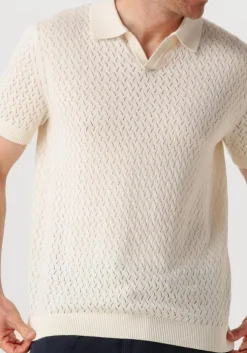 ecru selected homme polo shlino ss knit crochet open polo
