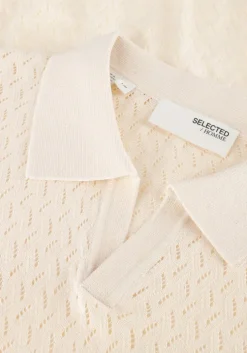 ecru selected homme polo shlino ss knit crochet open polo
