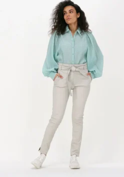 gebroken wit est'seven pantalon est'paper bag stretch leather