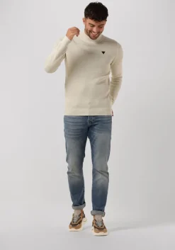 gebroken wit purewhite trui jaquard mockneck with triangle badge on chest