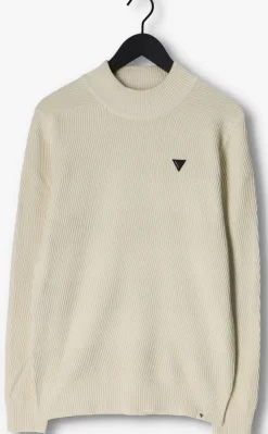 gebroken wit purewhite trui jaquard mockneck with triangle badge on chest