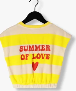 gele carlijnq top stripes yellow - balloon top with embroidery