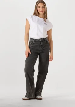grijze alix the label straight leg jeans ladies woven relaxed denim pants