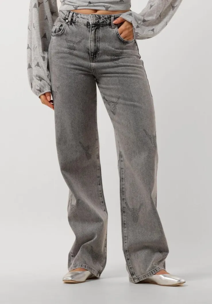 grijze alix the label wide jeans ladies woven strass bull pants