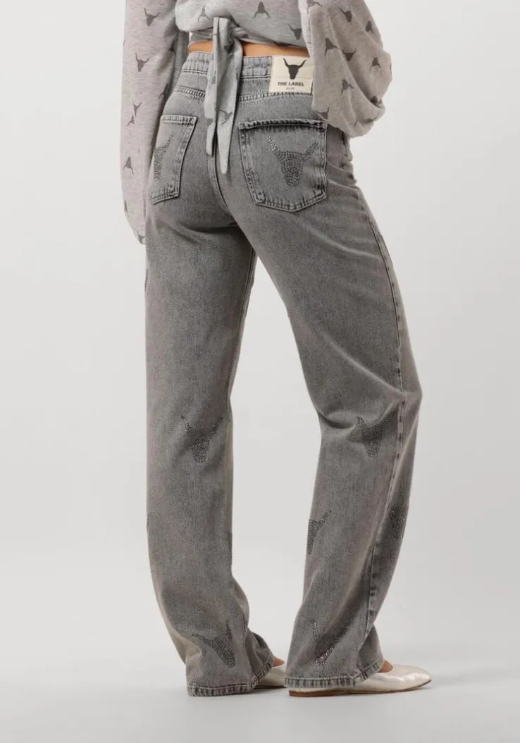 grijze alix the label wide jeans ladies woven strass bull pants