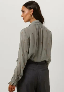 grijze scotch & soda blouses embroidered top with tie neck