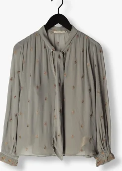 grijze scotch & soda blouses embroidered top with tie neck