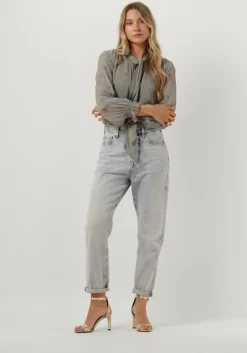 grijze scotch & soda blouses embroidered top with tie neck