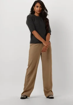 grijze selected femme top slflulu ss open back knit o-neck