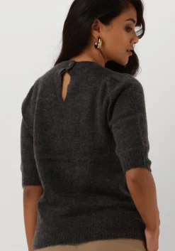 grijze selected femme top slflulu ss open back knit o-neck