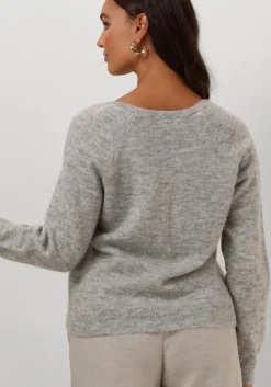 grijze selected femme trui slflulu new ls knit v-neck b noos