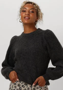 grijze selected femme trui slflulu ls structure knit o-neck