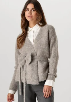 grijze selected femme vest slfgabella ls knit bow cardigan