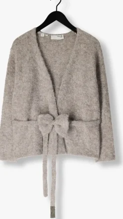 grijze selected femme vest slfgabella ls knit bow cardigan
