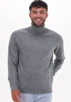 grijze selected homme coltrui town merino coolmax knit roll b