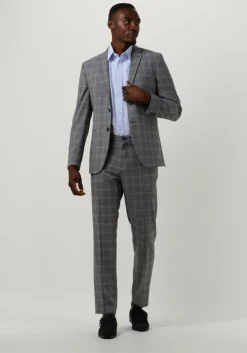 grijze selected homme pantalon slhslim-liam grey/blue check trs flex b
