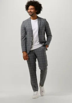grijze selected homme pantalon slhslim-liam grey/blue check trs flex b