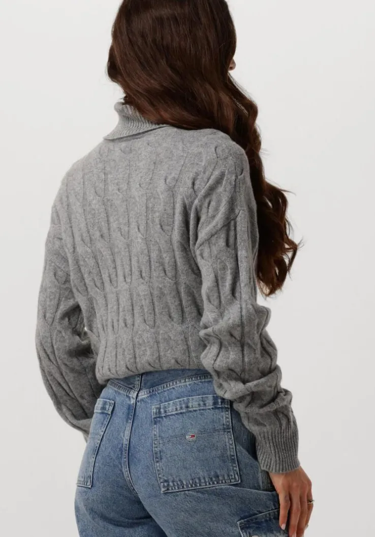 grijze tommy hilfiger coltrui soft wool cable roll-nk sweater