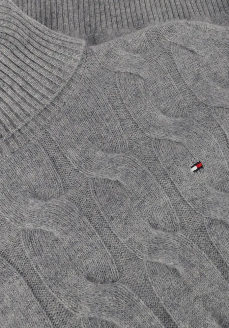 grijze tommy hilfiger coltrui soft wool cable roll-nk sweater