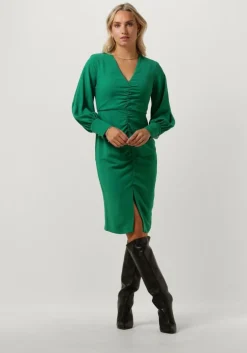 groene access mini jurk ruched dress with v neckline